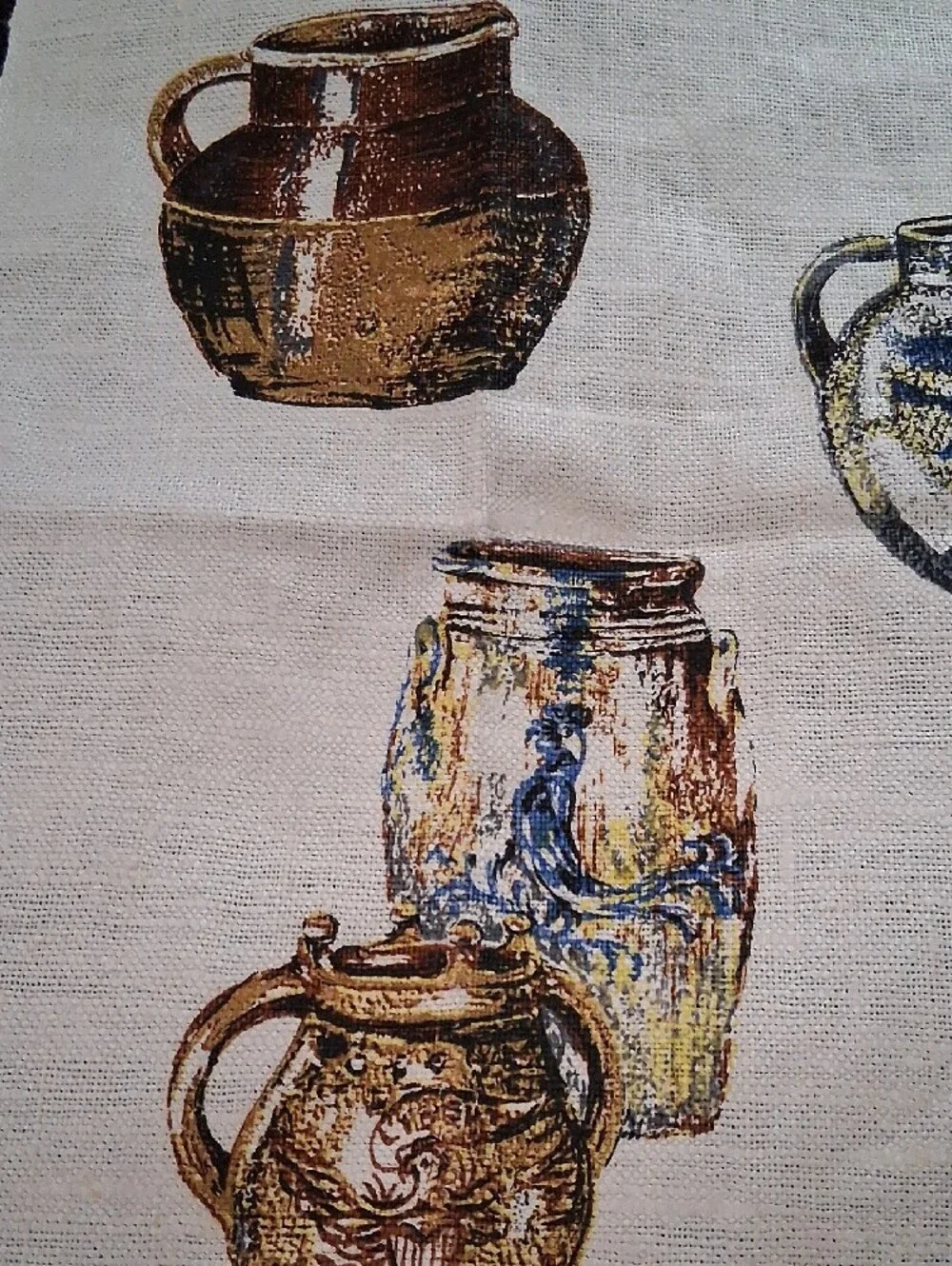 Kay Dee Linen Tea Towel - Neutral with Blue & Brown Jugs NWOT